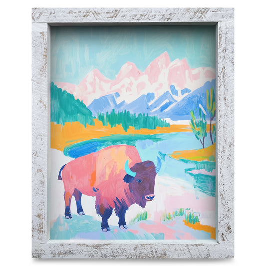 Pastel Buffalo | Real Wood Framed Wall Art Print