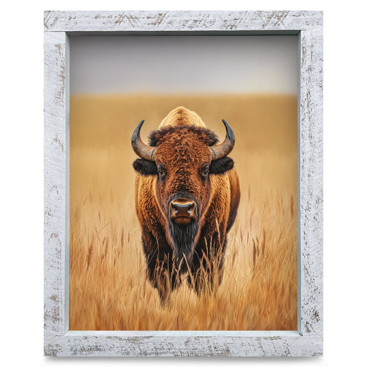 Golden Prairie Buffalo | Real Wood Framed Wall Art Print
