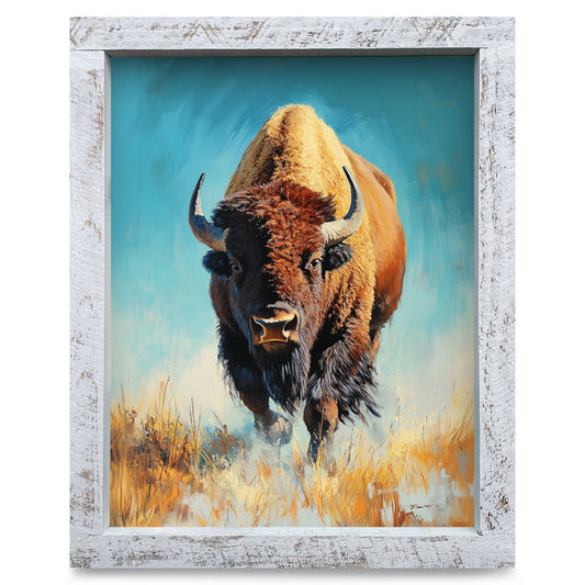 Turquoise Sky Buffalo | Real Wood Framed Wall Art Print
