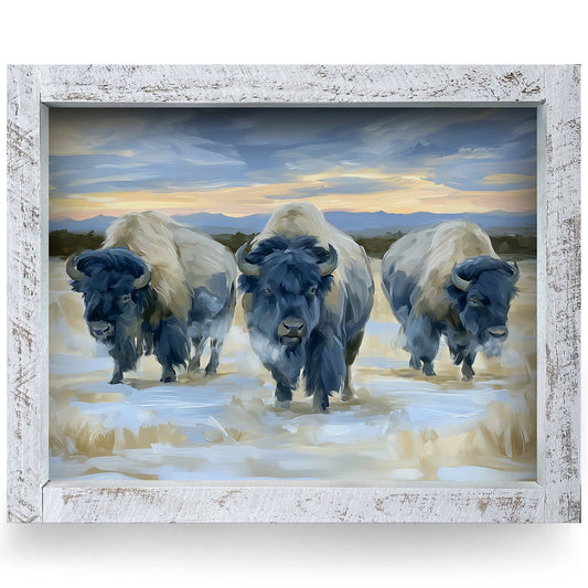 Prairie Buffalo Trio | Real Wood Framed Wall Art Print