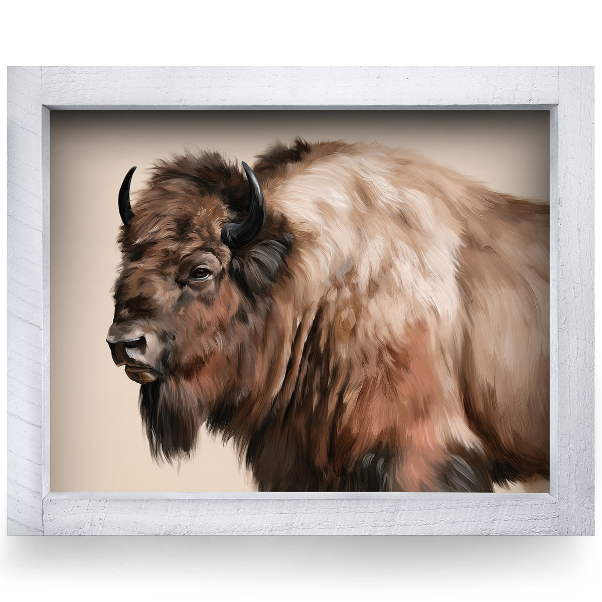 Painted Bison Portrait | Real Wood Framed Wall Art Print