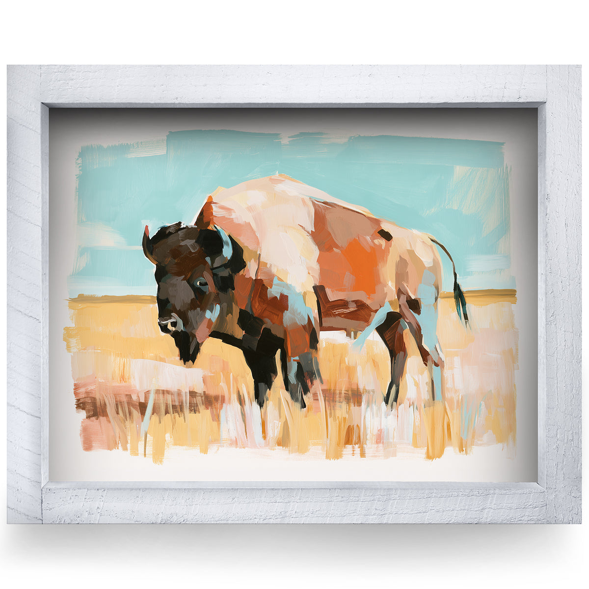 Prairie Bison | Real Wood Framed Wall Art Print | Horizontal