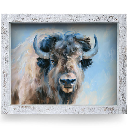 Gentle Buffalo Portrait | Real Wood Framed Wall Art Print