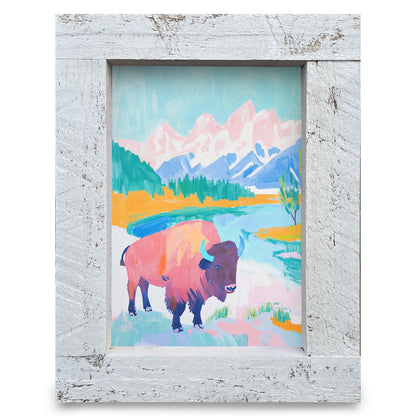 Pastel Buffalo | Real Wood Framed Wall Art Print