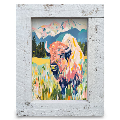 Colorful Buffalo | Real Wood Framed Wall Art Print