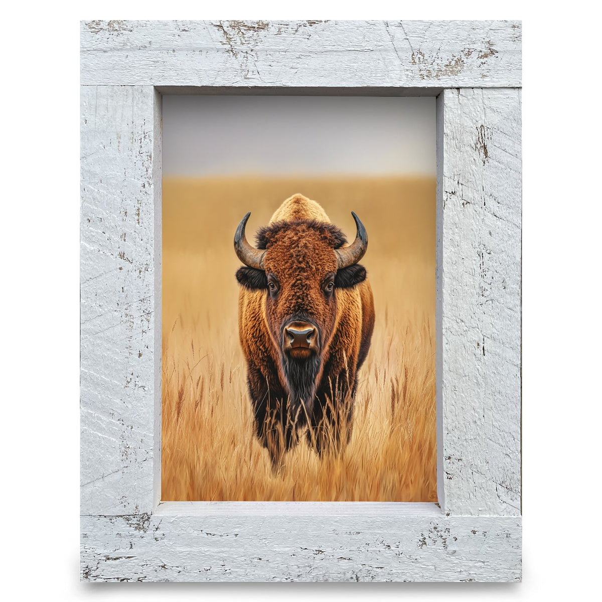 Golden Prairie Buffalo | Real Wood Framed Wall Art Print