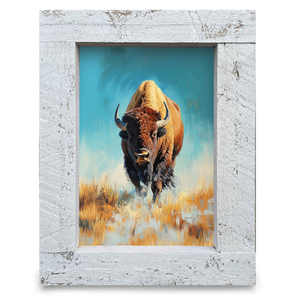 Turquoise Sky Buffalo | Real Wood Framed Wall Art Print