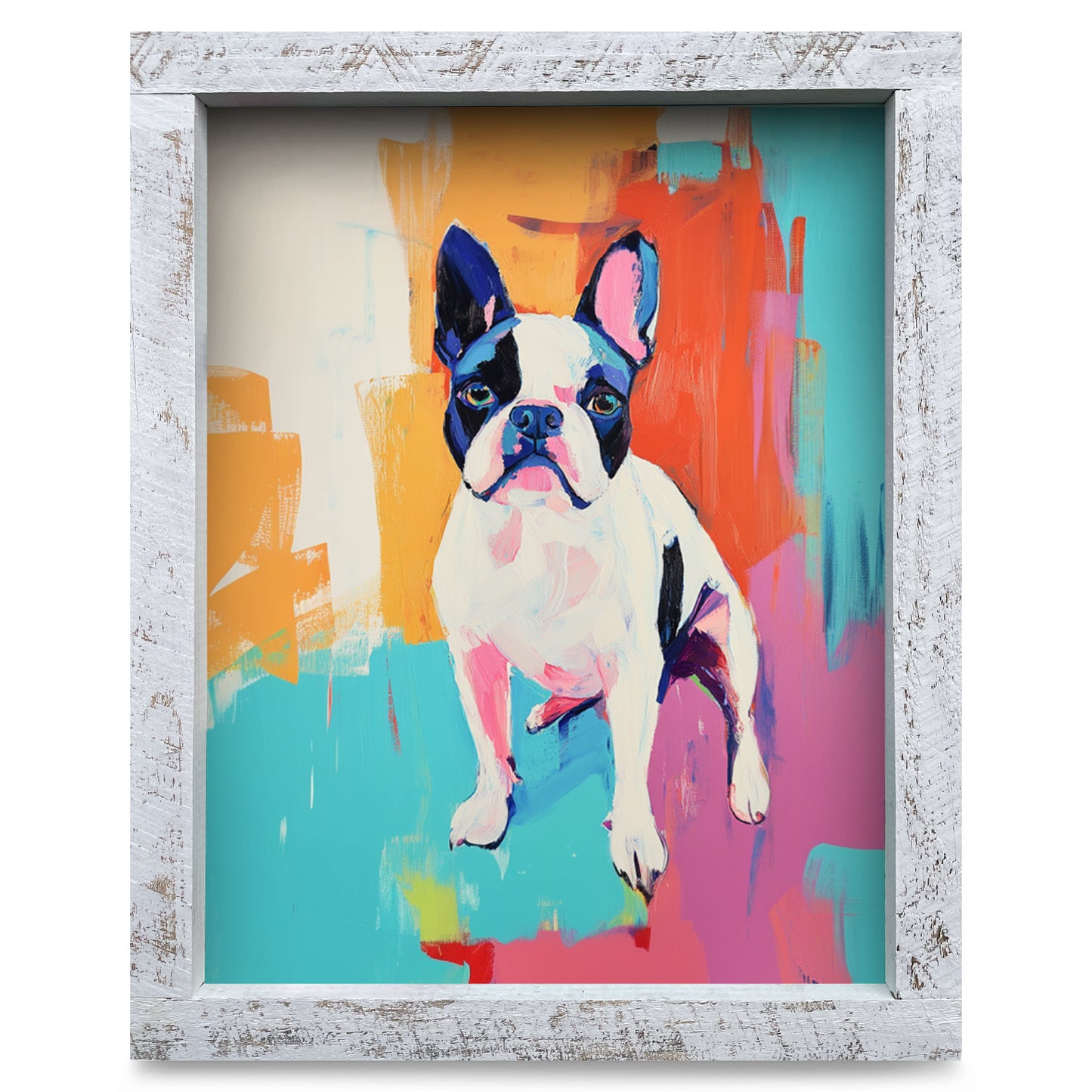 Pastel Boston Terrier | Real Wood Framed Wall Art Print