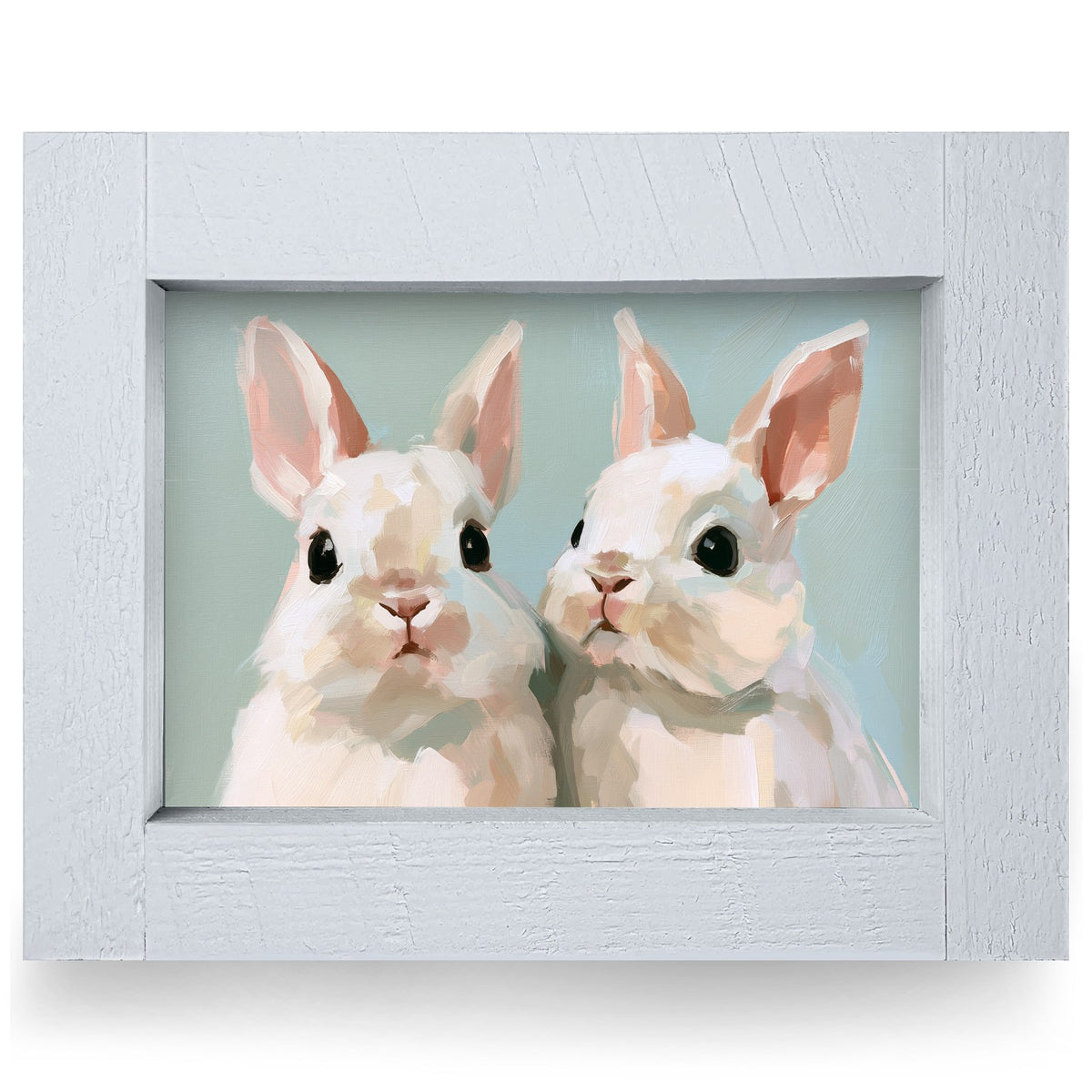 White Bunny Pair | Real Wood Framed Wall Art Print