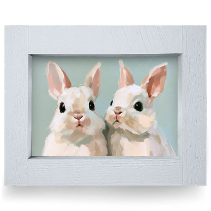 White Bunny Pair | Real Wood Framed Wall Art Print
