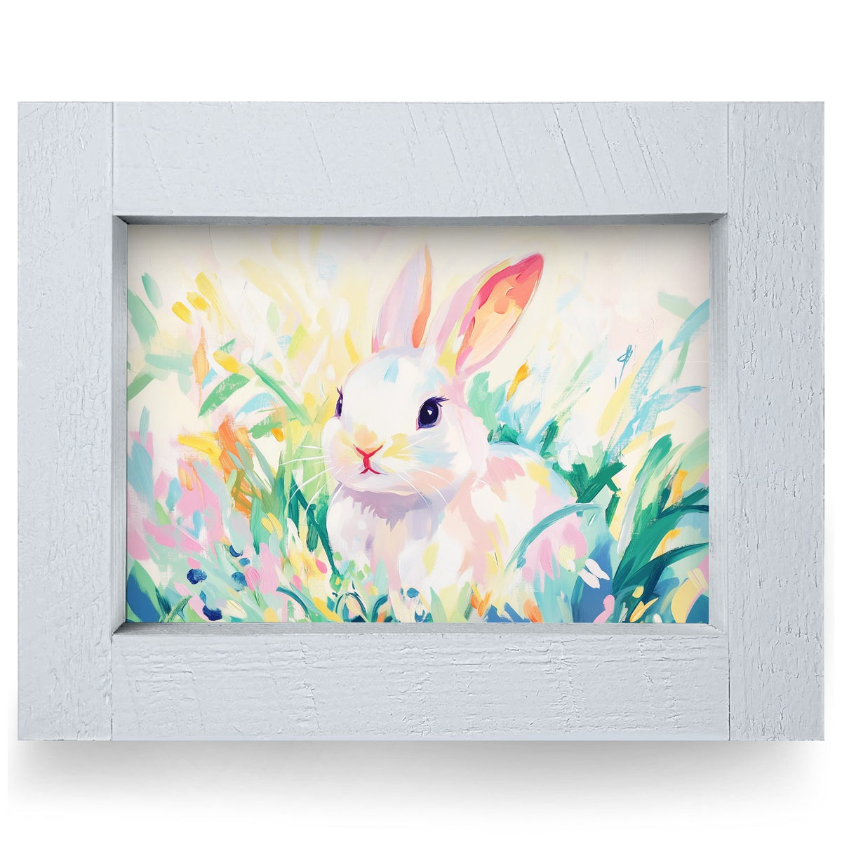 Pastel Bunny | Real Wood Framed Wall Art Print | Horizontal