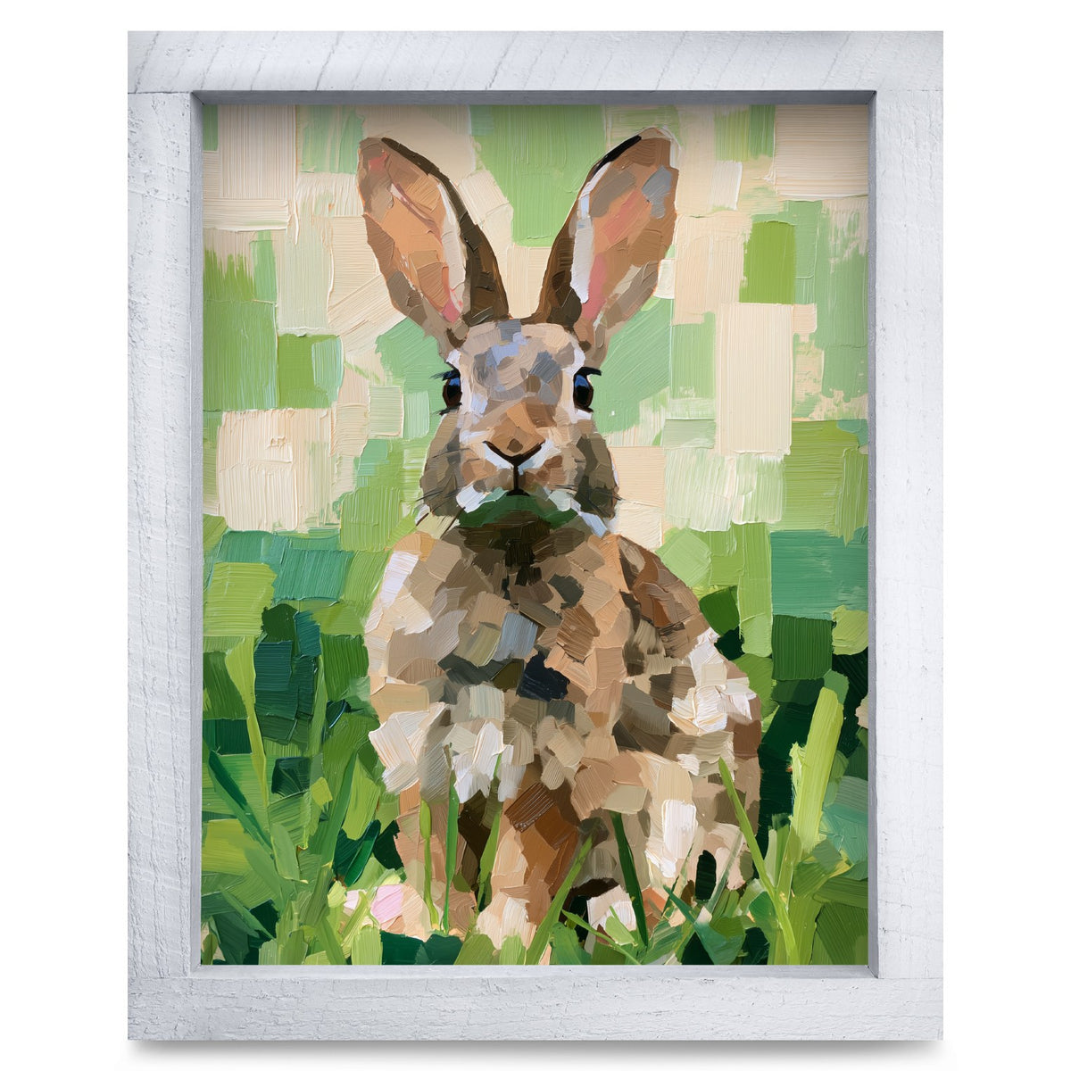 Garden Bunny in the Grass | Real Wood Framed Wall Art Print