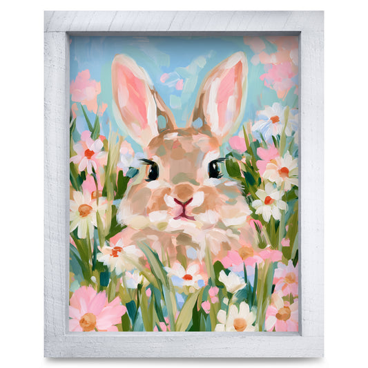 Daisy Meadow Bunny real wood framed print, second size