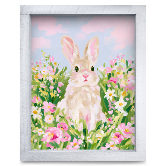 Wildflower Bunny real wood framed print, second size