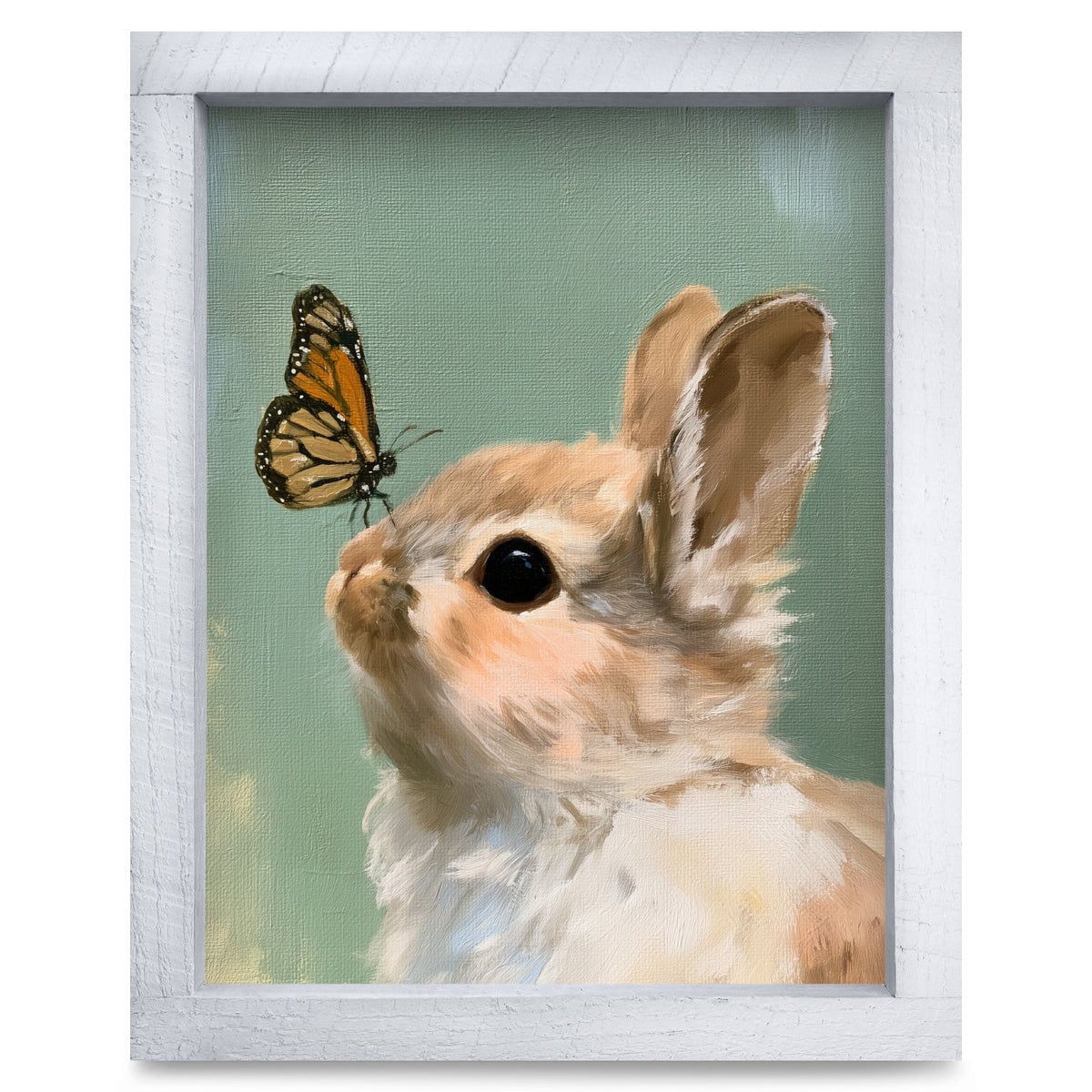 Bunny and Butterfly | Real Wood Framed Wall Art Print