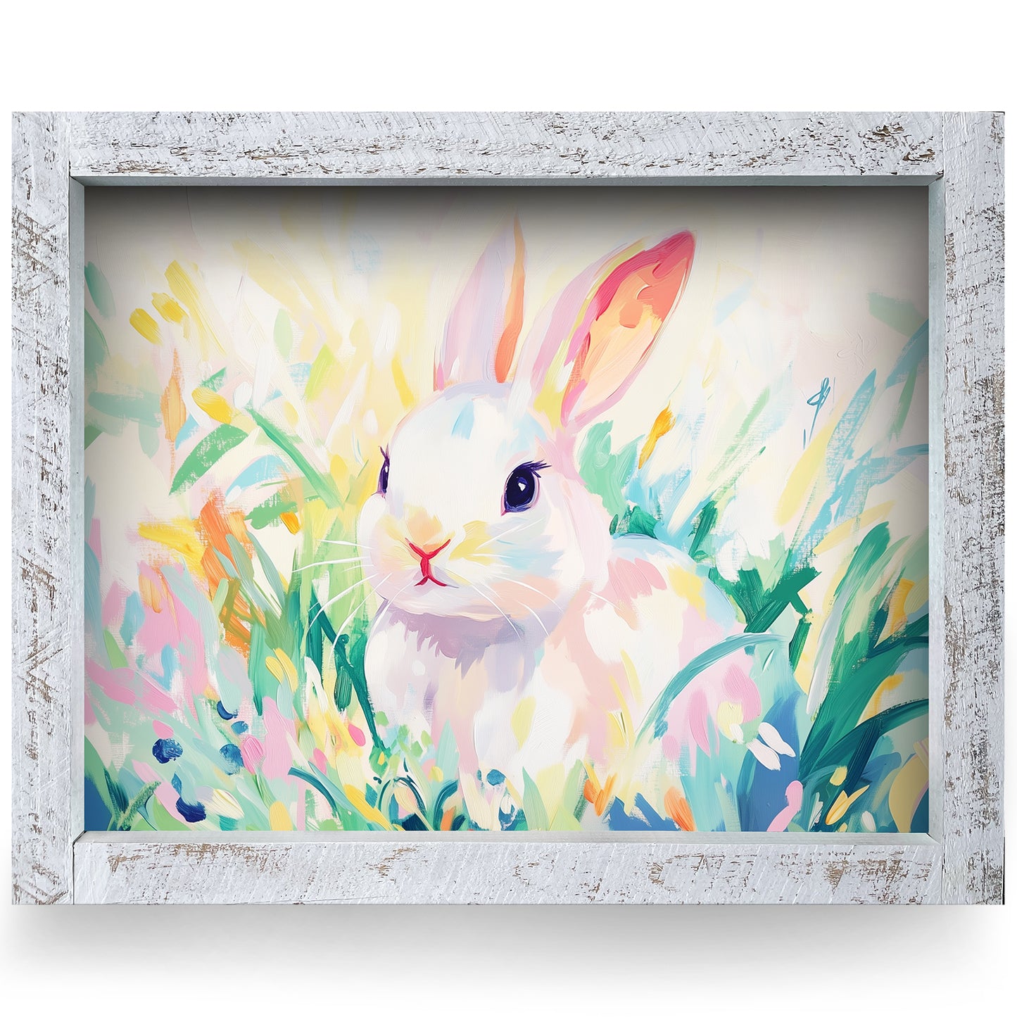 Pastel Bunny | Real Wood Framed Wall Art Print | Horizontal
