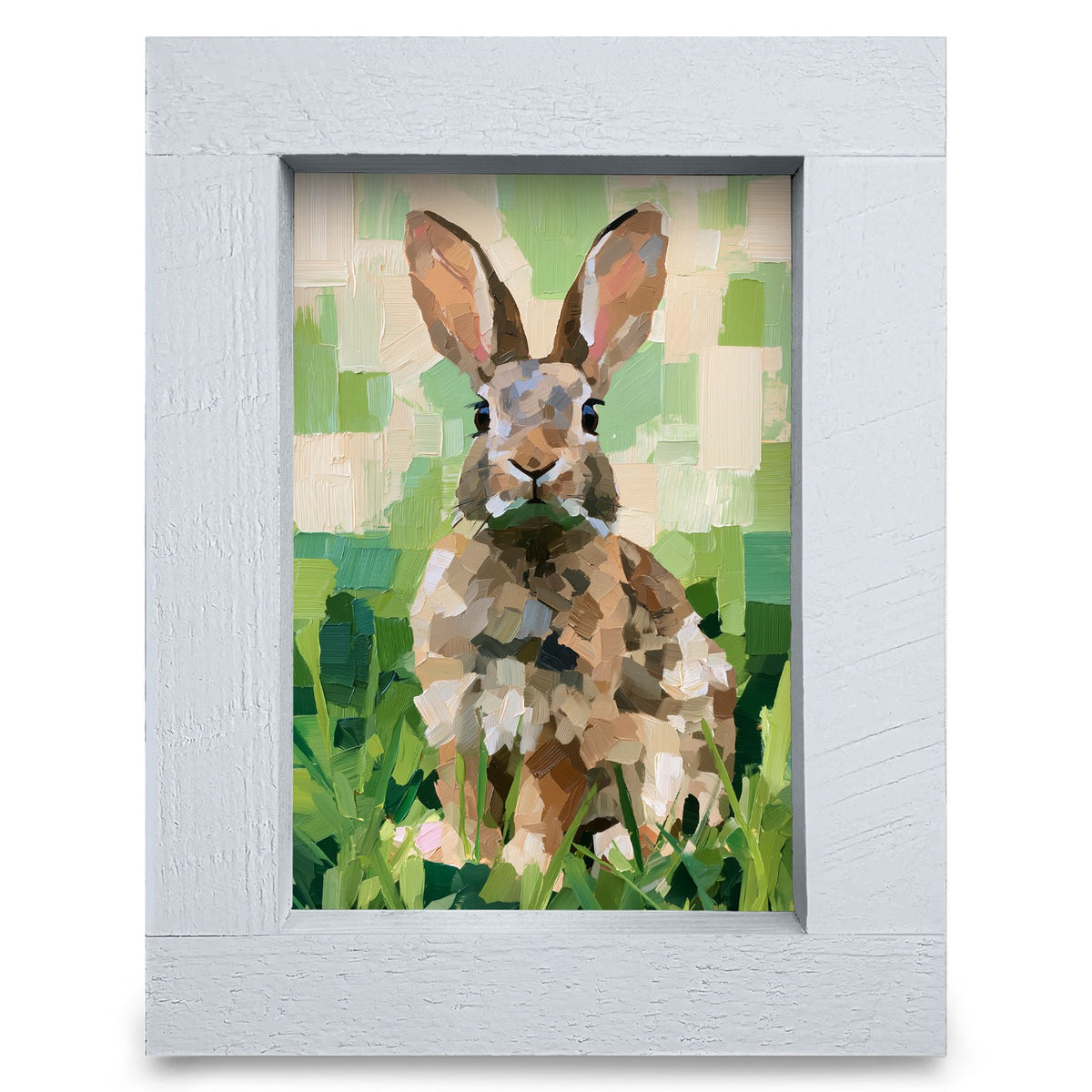 Garden Bunny in the Grass | Real Wood Framed Wall Art Print
