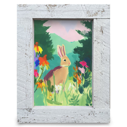 Wildflower Meadow Bunny | Real Wood Framed Wall Art Print