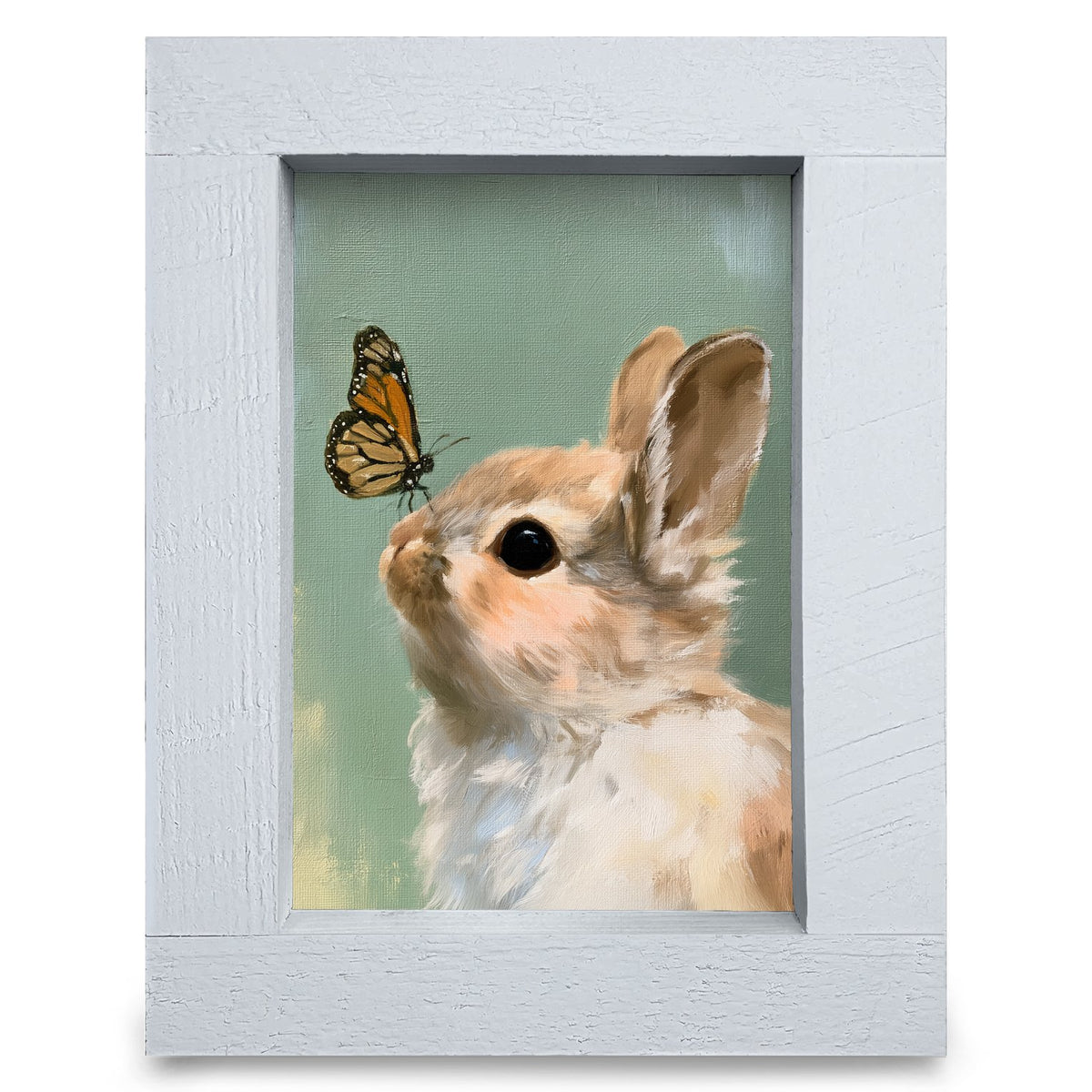 Bunny and Butterfly | Real Wood Framed Wall Art Print