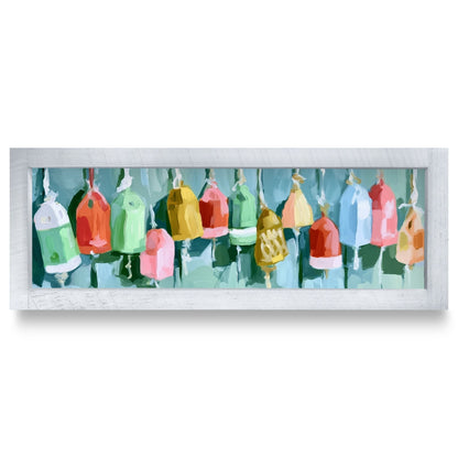 Colorful Buoy Lineup | Real Wood Framed Wall Art Print | Skinny