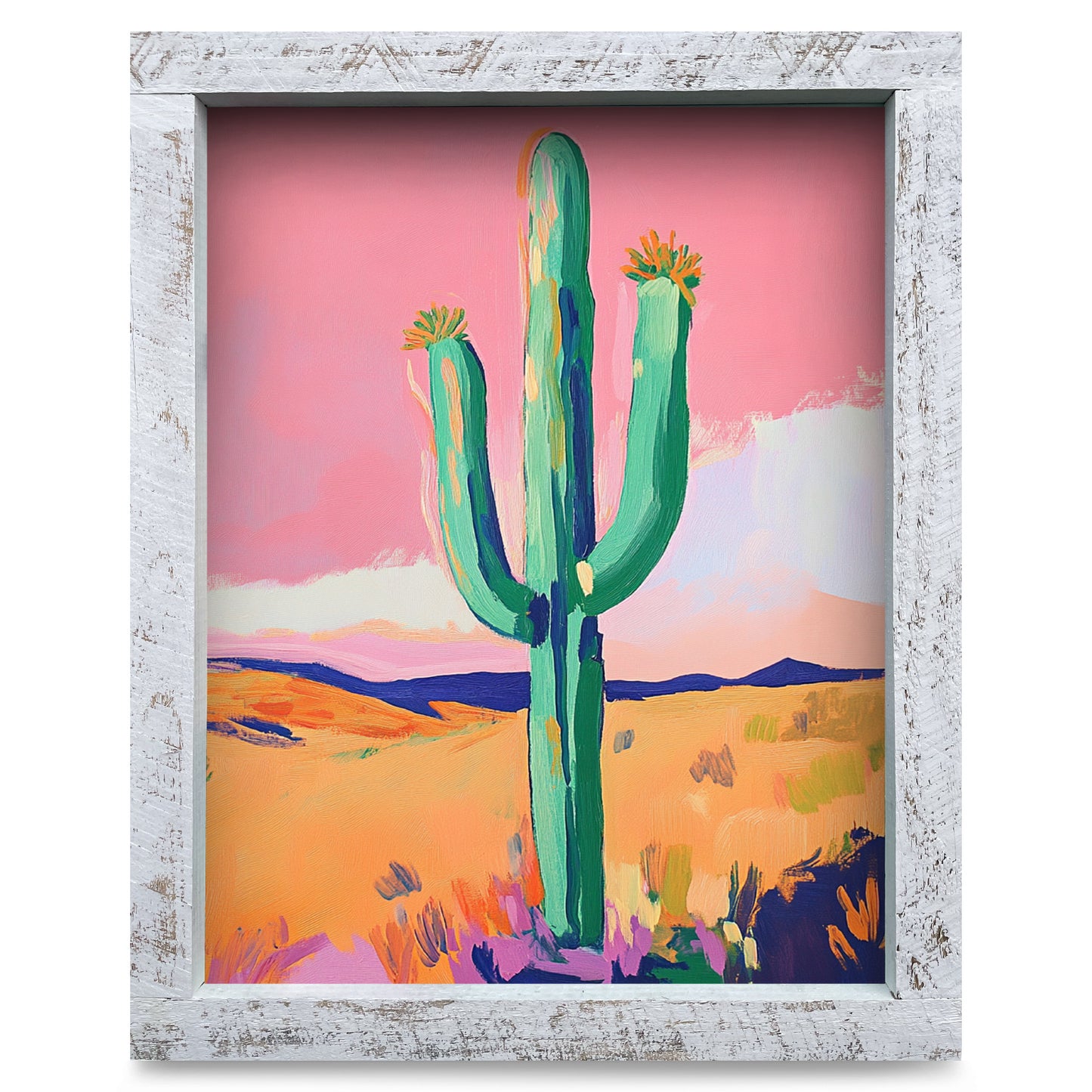 Pink Sky Cactus | Real Wood Framed Wall Art Print