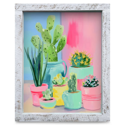 Cactus Pots | Real Wood Framed Wall Art Print