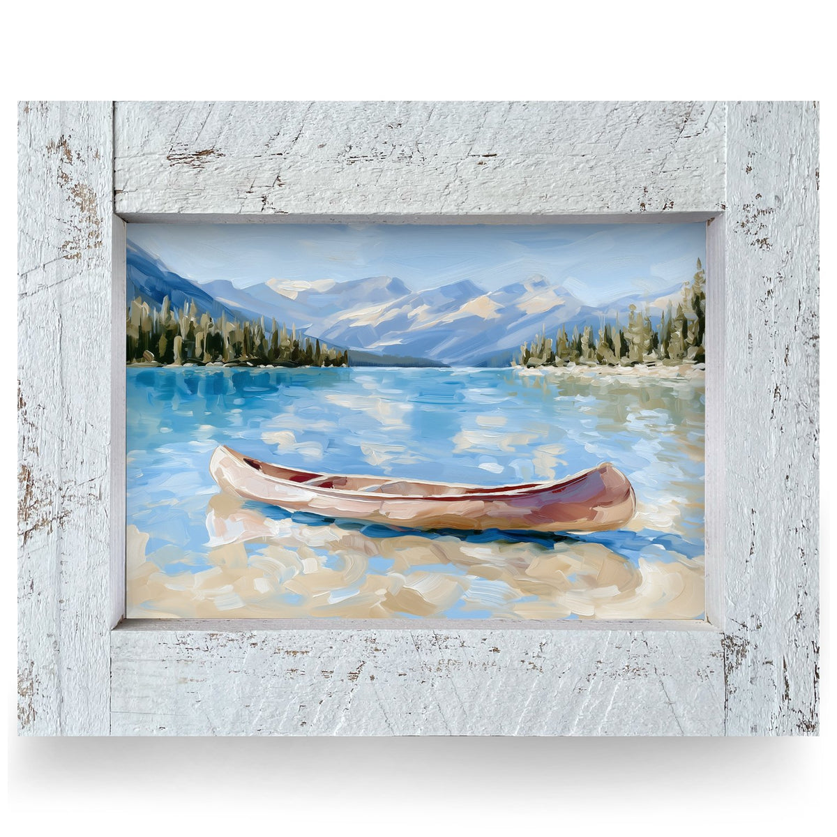 Alpine Lake Canoe | Real Wood Framed Wall Art Print