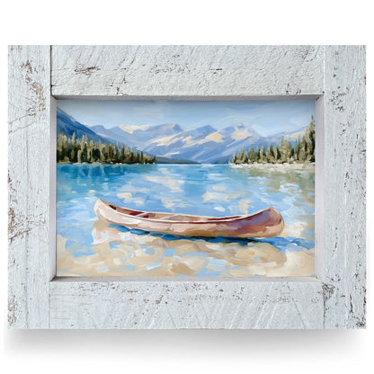 Alpine Lake Canoe | Real Wood Framed Wall Art Print