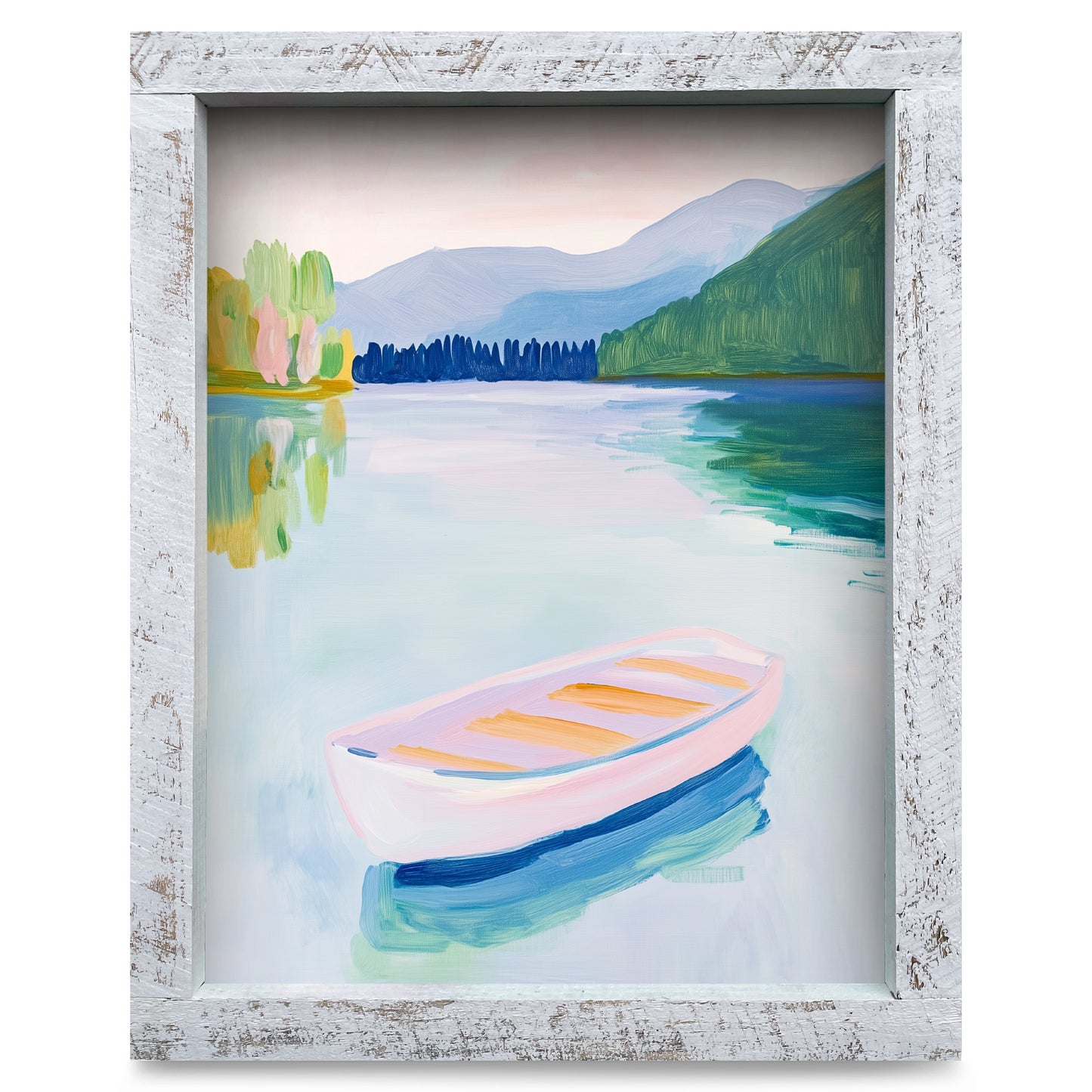 Pastel Lake Boat | Real Wood Framed Wall Art Print