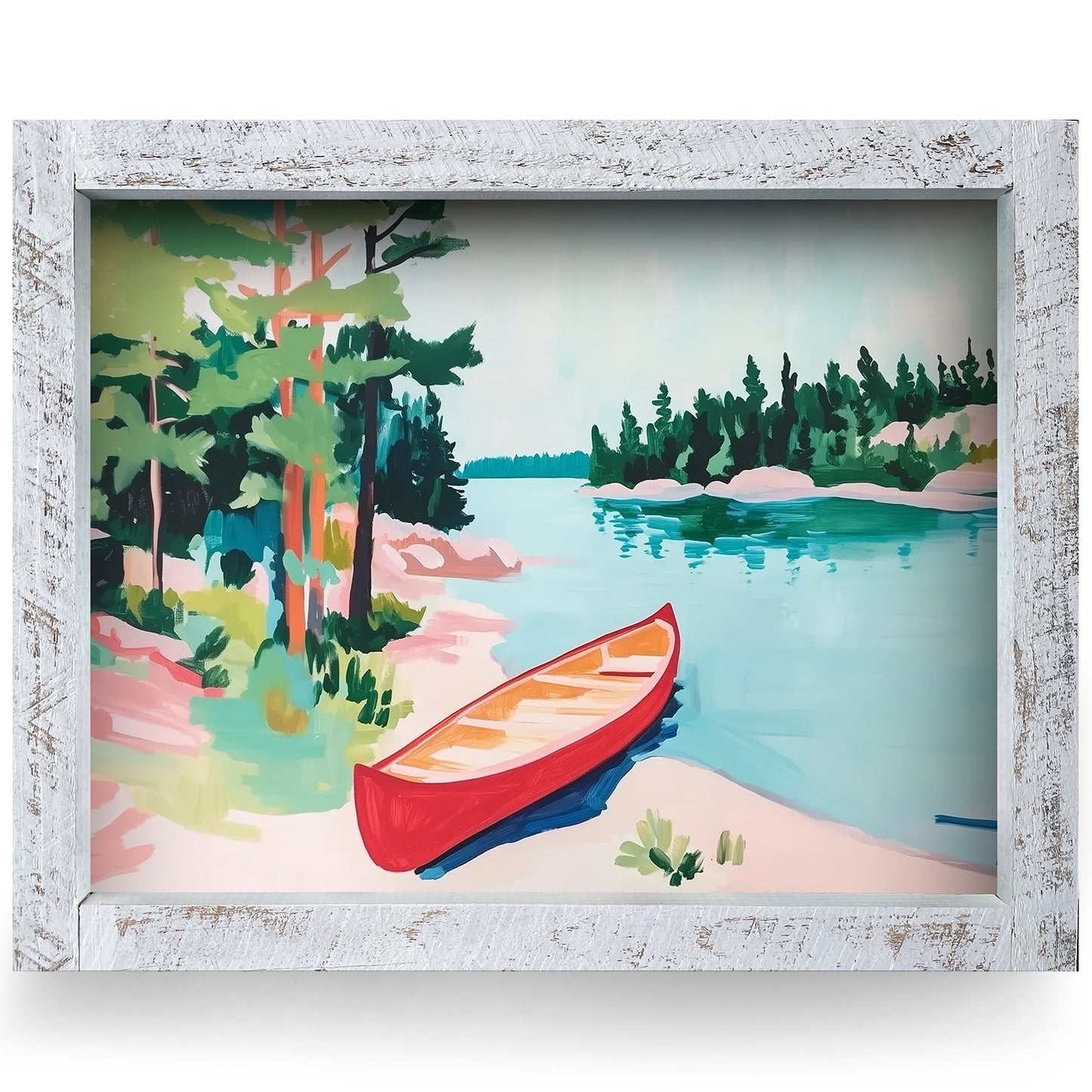 Pastel Canoe Lake | Real Wood Framed Wall Art Print | Horizontal