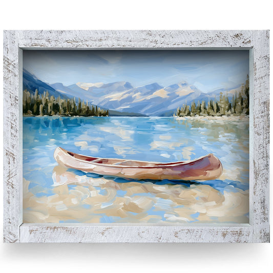 Alpine Lake Canoe | Real Wood Framed Wall Art Print