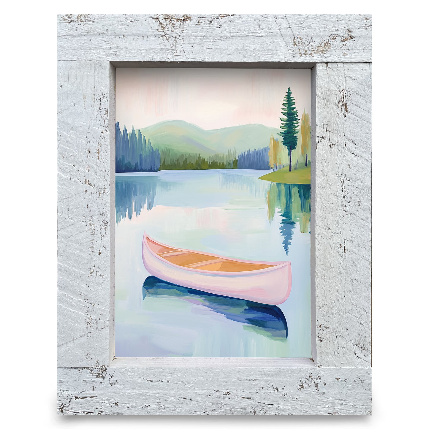 Pastel Pink Lake Canoe | Real Wood Framed Wall Art Print