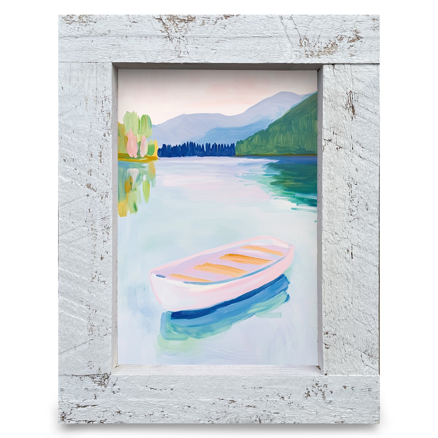 Pastel Lake Boat | Real Wood Framed Wall Art Print