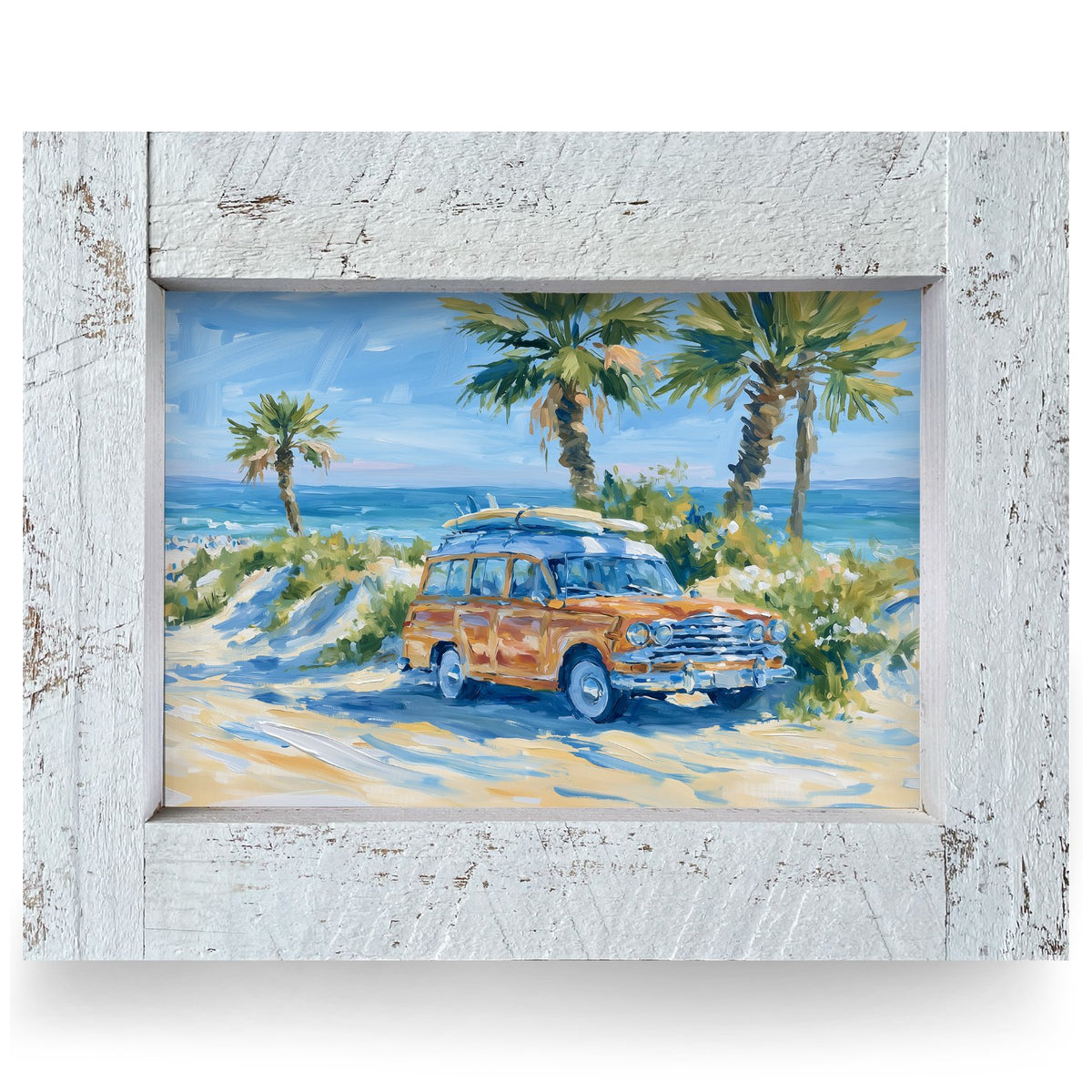 Woody Wagon Beach Day | Real Wood Framed Wall Art Print