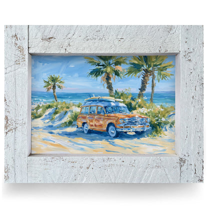 Woody Wagon Beach Day | Real Wood Framed Wall Art Print