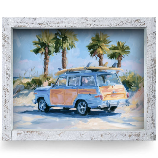 Surf Trip Woody Wagon | Real Wood Framed Wall Art Print