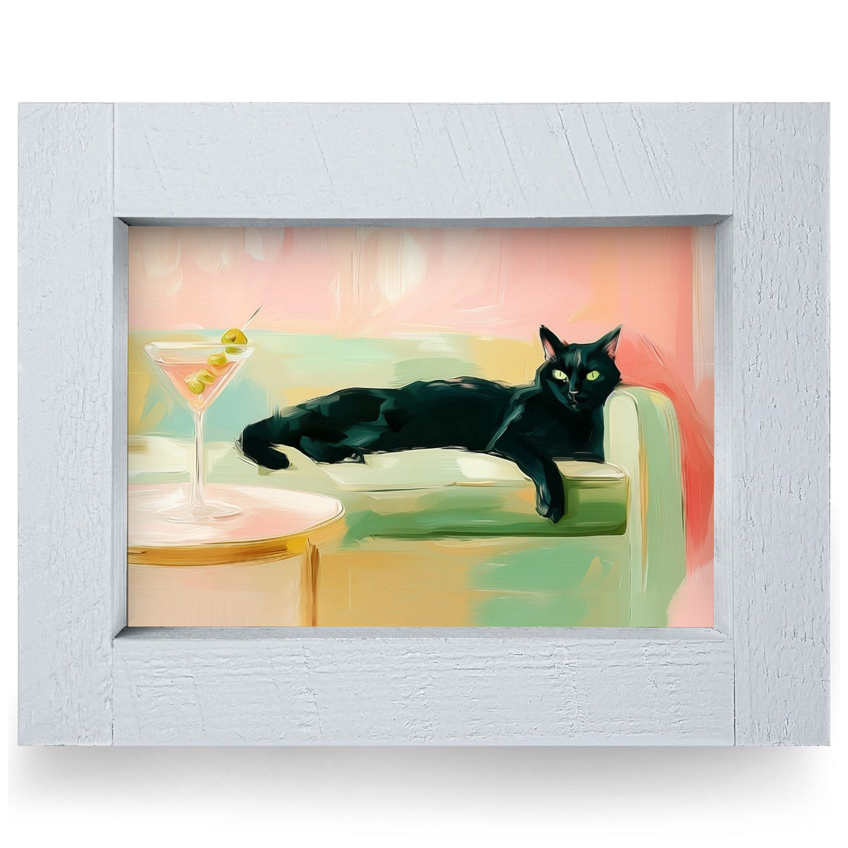 Nine Lives & One Martini | Real Wood Framed Wall Art Print | Horizontal