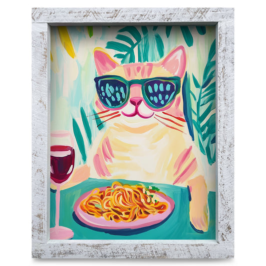 Cat Date Night | Real Wood Framed Wall Art Print