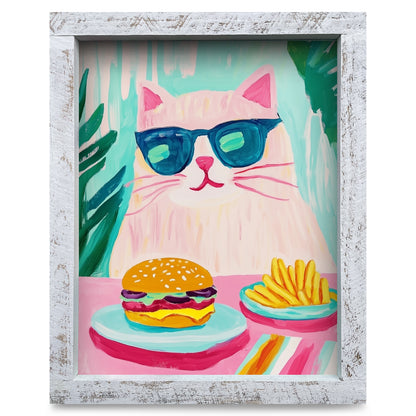 Cat Burger | Real Wood Framed Wall Art Print