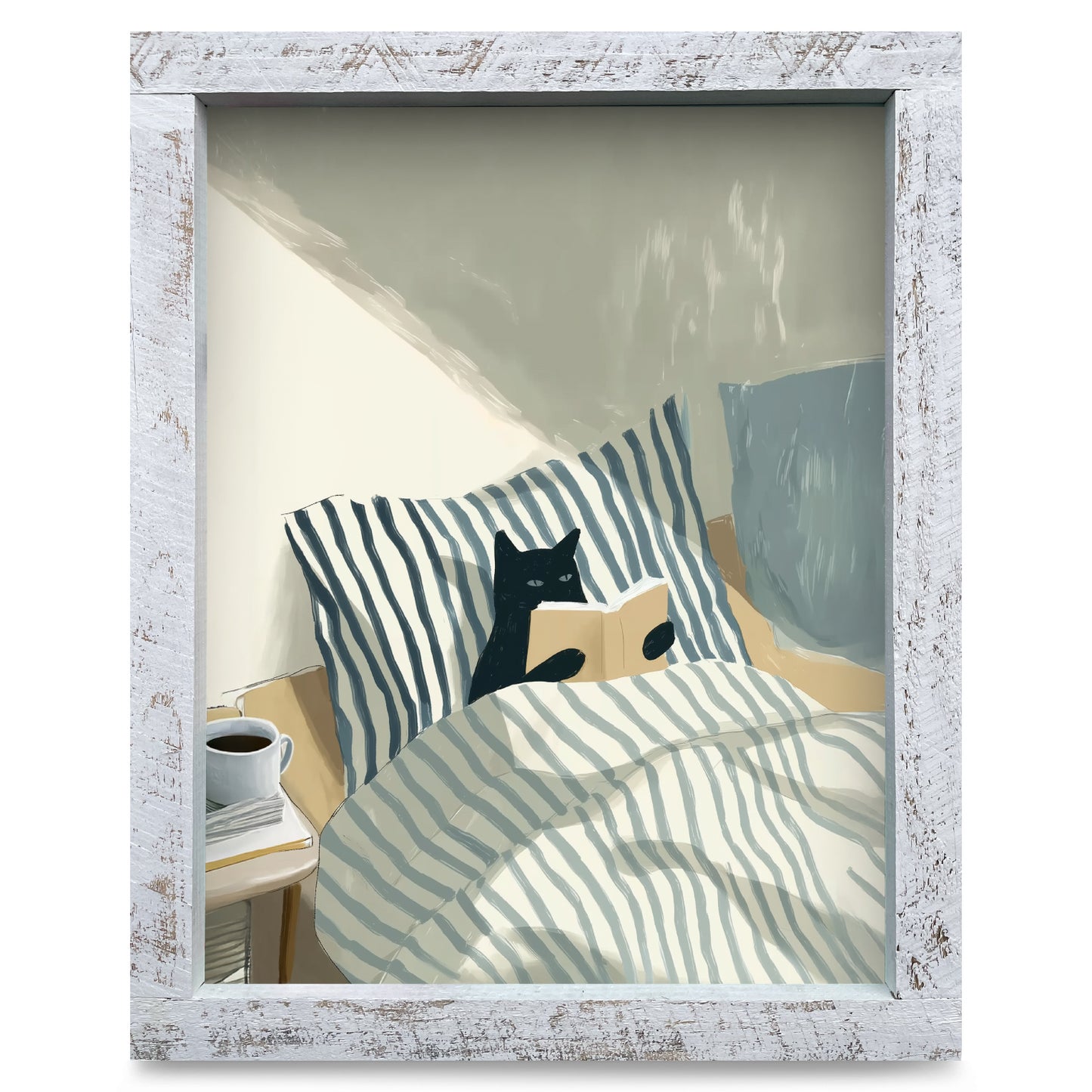 Purr-fect Morning Read | Real Wood Framed Wall Art Print