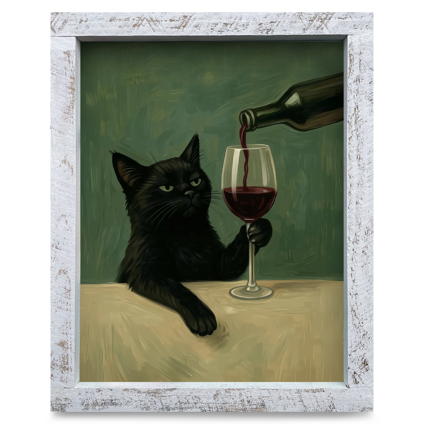 Meow Wine Please | Real Wood Framed Wall Art Print