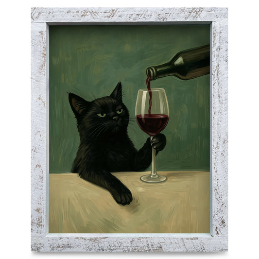 Meow Wine Please | Real Wood Framed Wall Art Print
