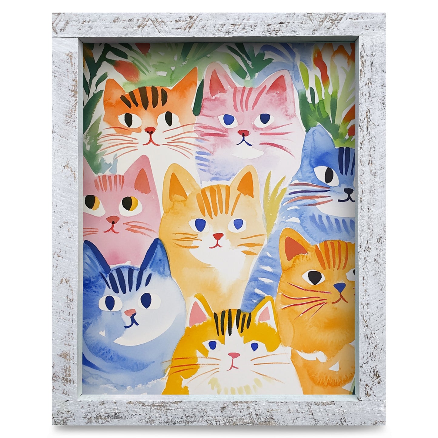 Watercolor Cats | Real Wood Framed Wall Art Print