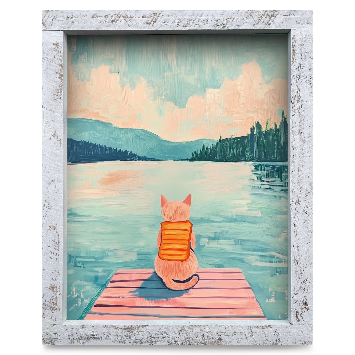 Cat Lake Daydreams | Real Wood Framed Wall Art Print