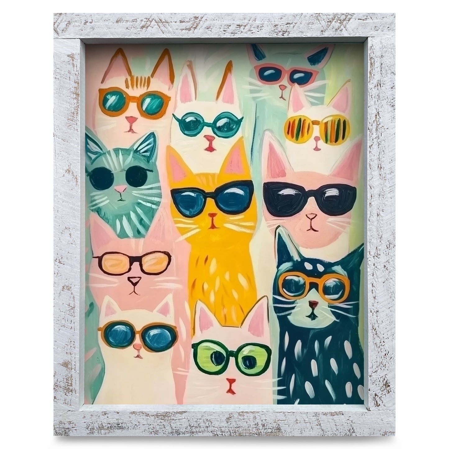 Cat Motley Crew | Real Wood Framed Wall Art Print