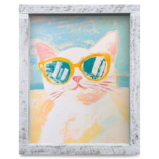 Sunny Beach Cat | Real Wood Framed Wall Art Print