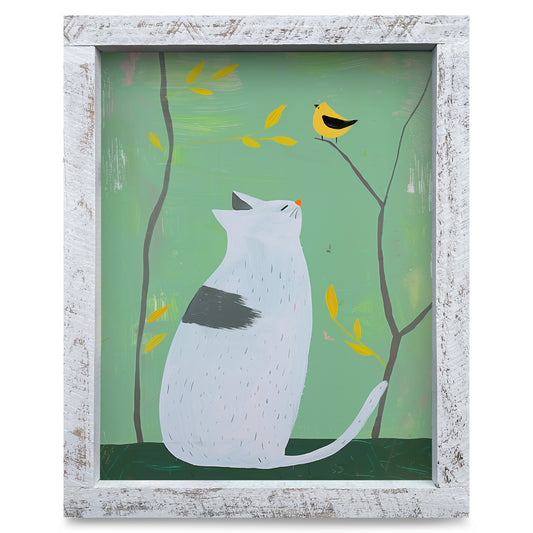 Curious Cat | Real Wood Framed Wall Art Print