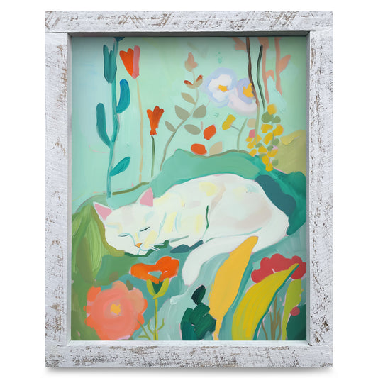 Sleeping Cat | Real Wood Framed Wall Art Print