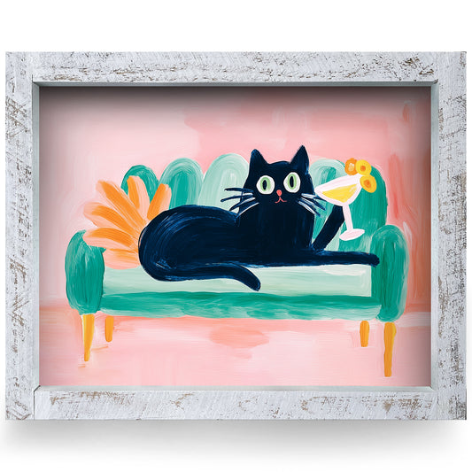 Cute Cosmo Cat | Real Wood Framed Wall Art Print | Horizontal
