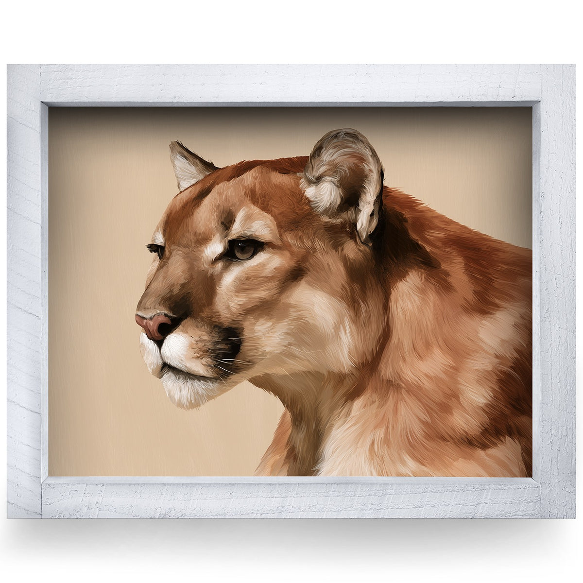 Mountain Lion Portrait | Real Wood Framed Wall Art Print
